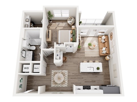 Floor plan for 1 bed, 1 bath, 847 sqft